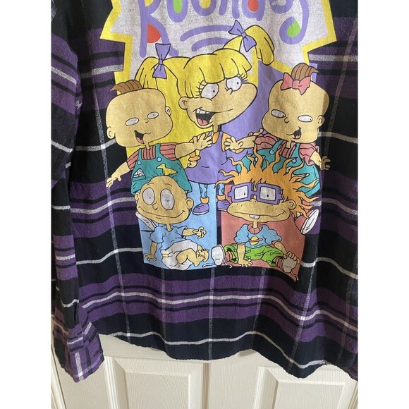 Nickelodeon Rugrats Crew On Back Purple Button Up Flannel Size Women’s L - Picture 8 of 16